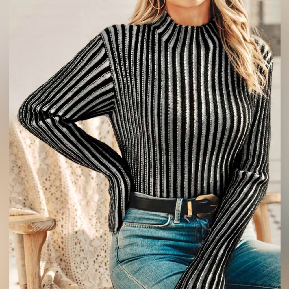 Slim Ribbed Stripe Sweater. - Picture 4 of 16